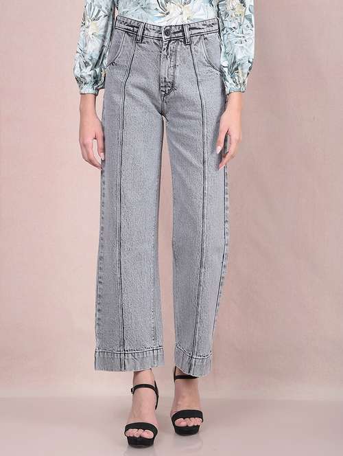 women solid mid rise wide leg jean - 21854844 - Standard Image - 0