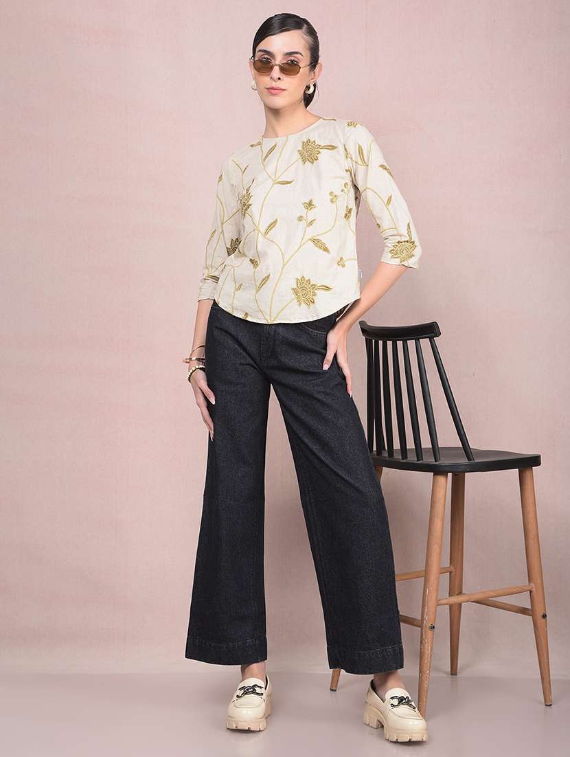 women solid high rise wide leg jean - 21854845 -  Standard Image - 5