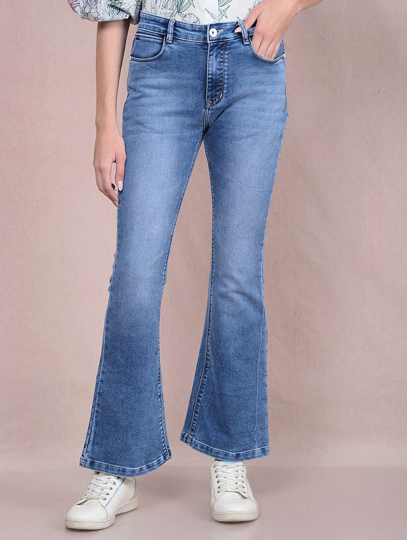 women solid mid rise bootcut jean