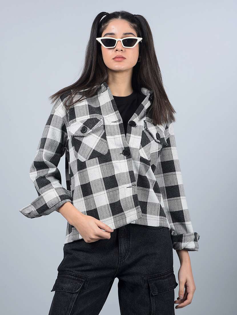 women checkered long sleeves shacket - 21854856 - Zoom Image - 0