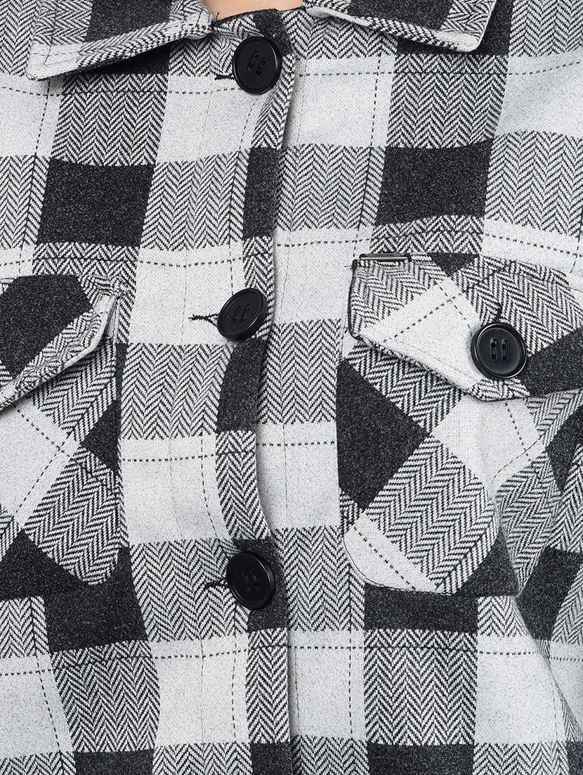 women checkered long sleeves shacket - 21854856 - Standard Image - 5