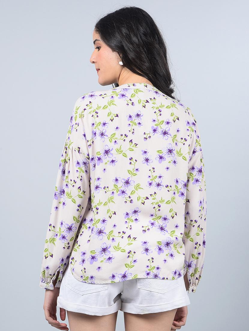 women floral print puff sleeves shirt - 21854861 - Standard Image - 3