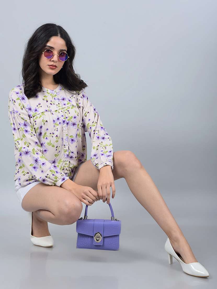 women floral print puff sleeves shirt - 21854861 - Standard Image - 5