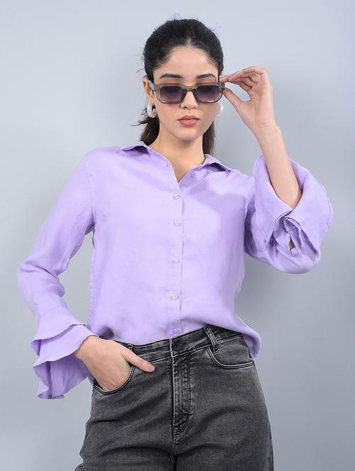women solid bell sleeves regular shirt - 21854863 - Standard Image - 0