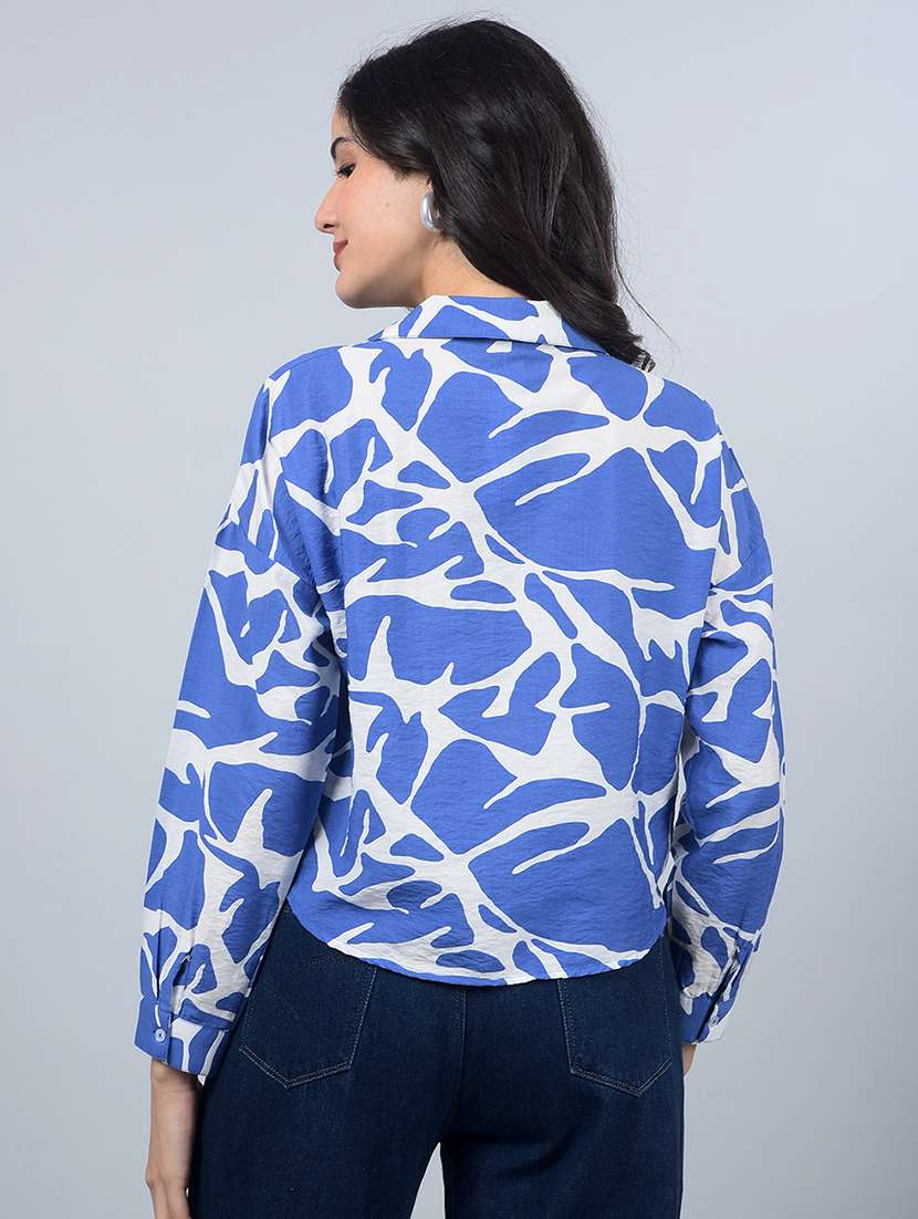 women printed long sleeves crop shirt - 21854869 - Standard Image - 3