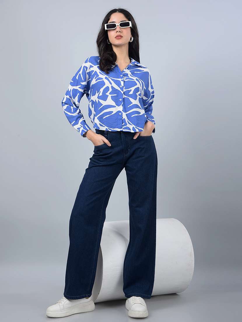 women printed long sleeves crop shirt - 21854869 - Standard Image - 5