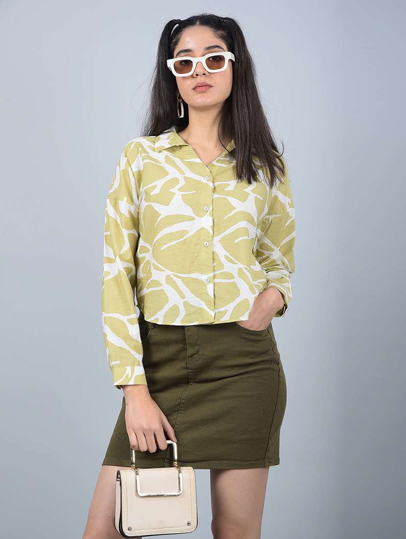 women printed long sleeves crop shirt - 21854870 -  Zoom Image - 0