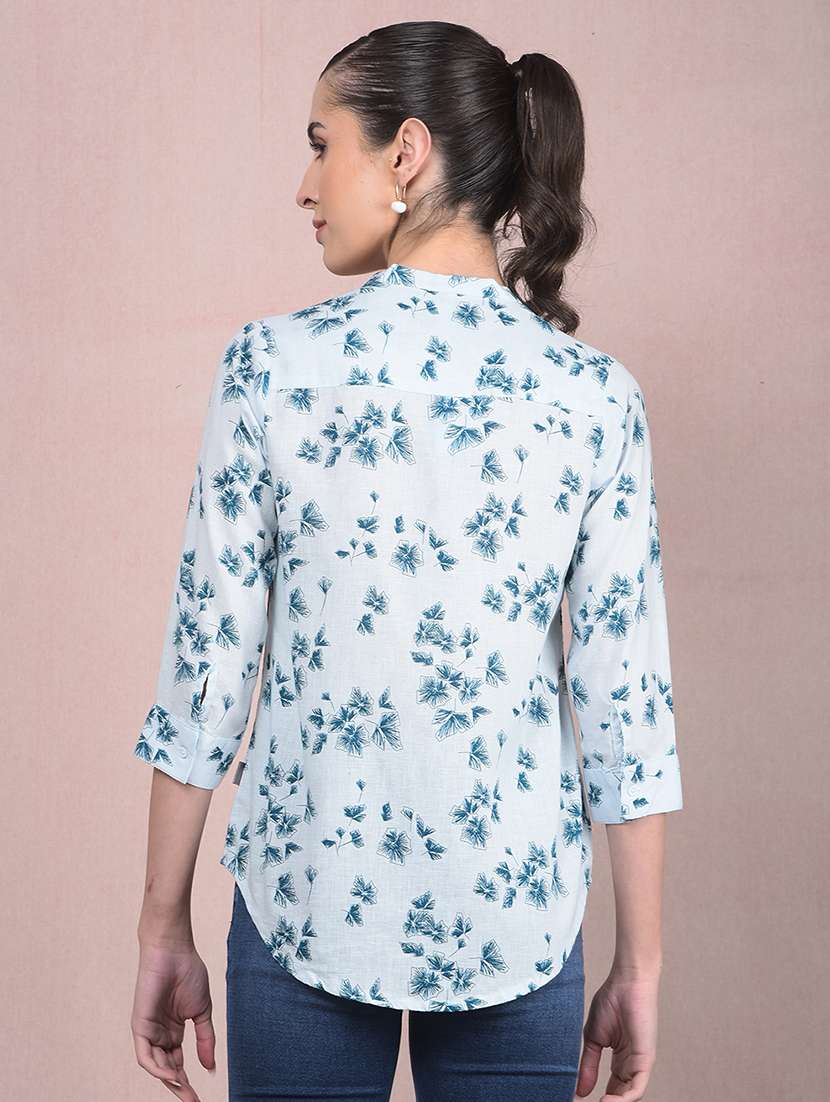 women printed mandarin neck high low shirt - 21854871 -  Standard Image - 3