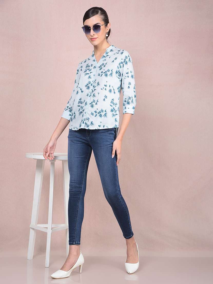 women printed mandarin neck high low shirt - 21854871 -  Standard Image - 5