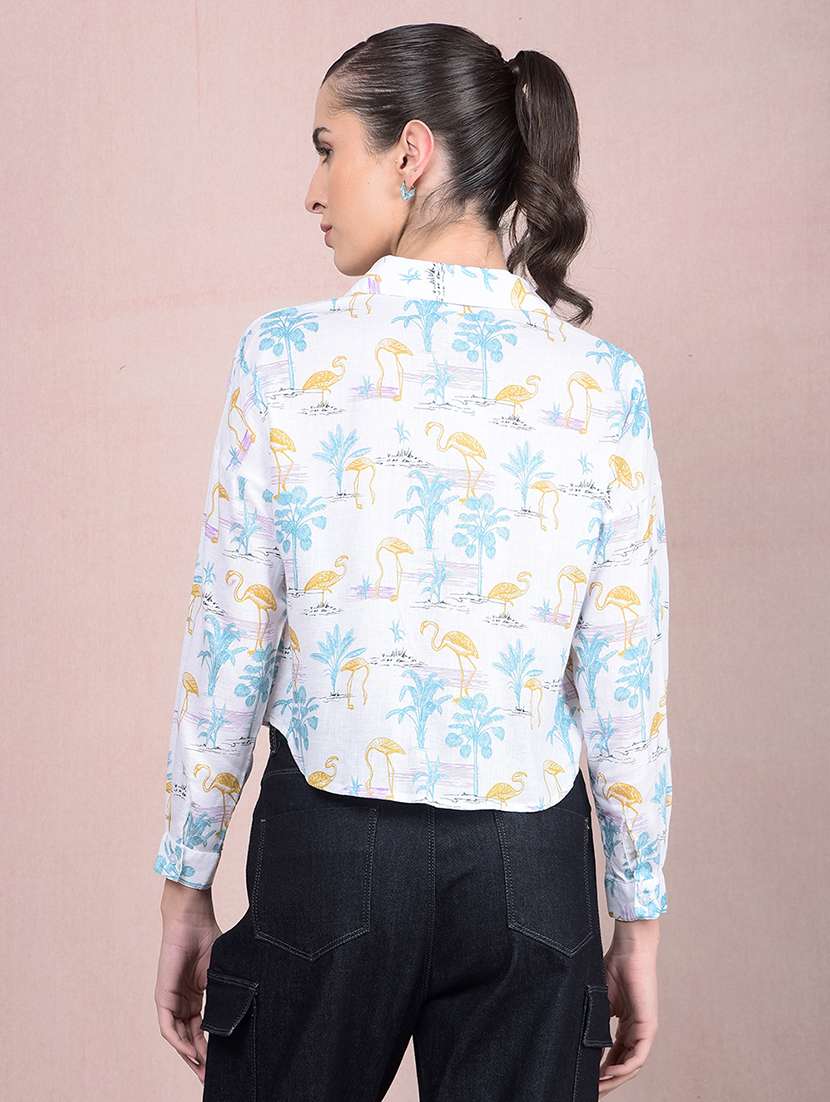 women printed long sleeves crop shirt - 21854872 -  Standard Image - 3
