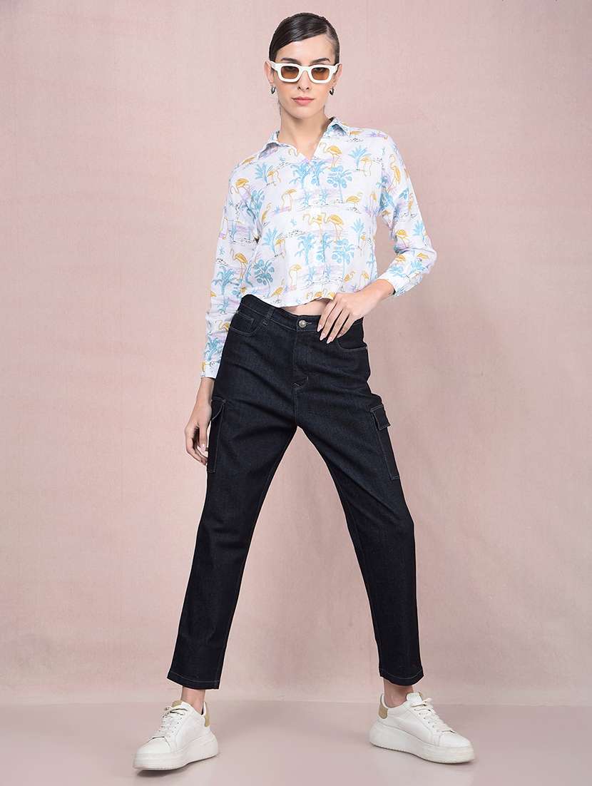 women printed long sleeves crop shirt - 21854872 -  Standard Image - 5