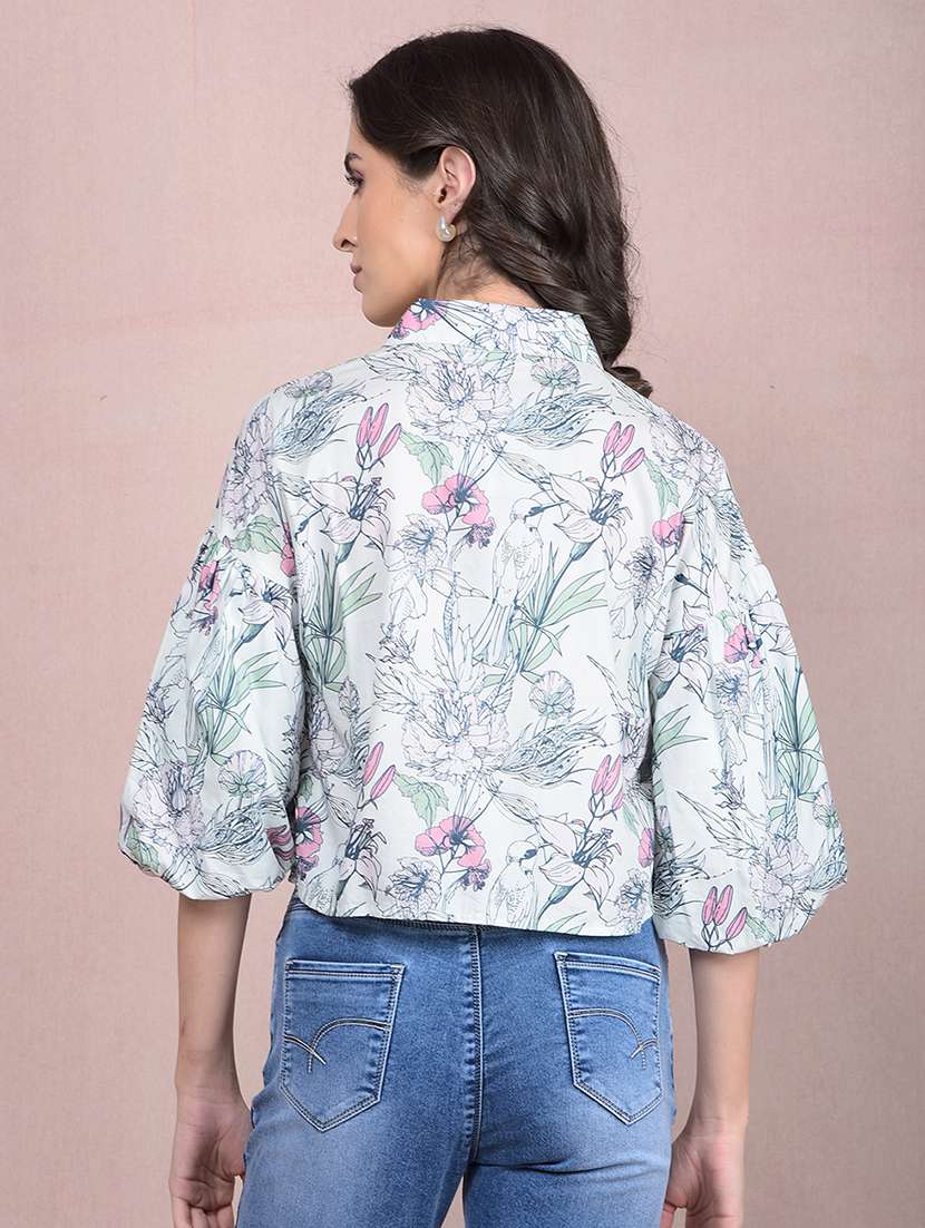 women printed puff sleeves crop shirt - 21854875 -  Standard Image - 3