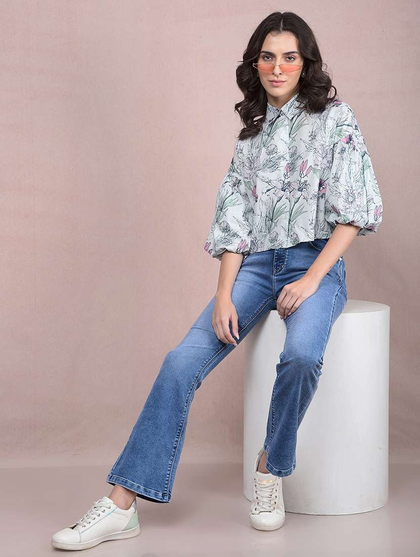 women printed puff sleeves crop shirt - 21854875 -  Standard Image - 5