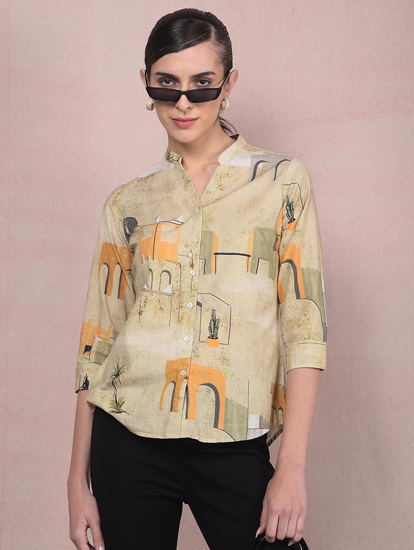 women printed mandarin neck regular shirt - 21854880 -  Zoom Image - 0