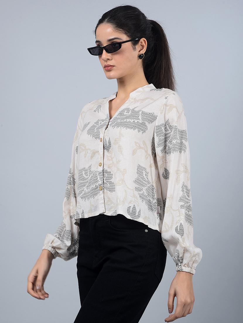 women printed long sleeves crop shirt - 21854882 -  Zoom Image - 0