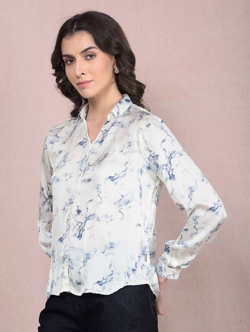 women printed collared high low shirt - 21854884 - Standard Image - 0