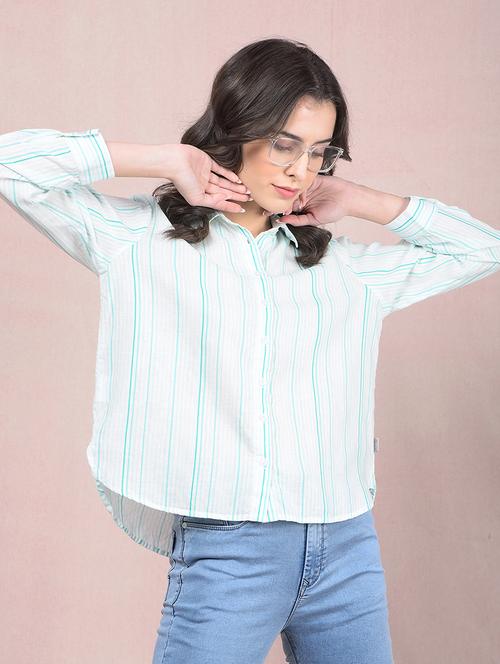 women striped collared high low shirt - 21854887 - Standard Image - 0