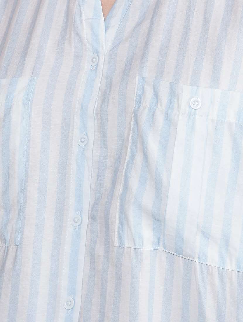 women striped roll-up sleeves high low shirt - 21854888 - Standard Image - 5