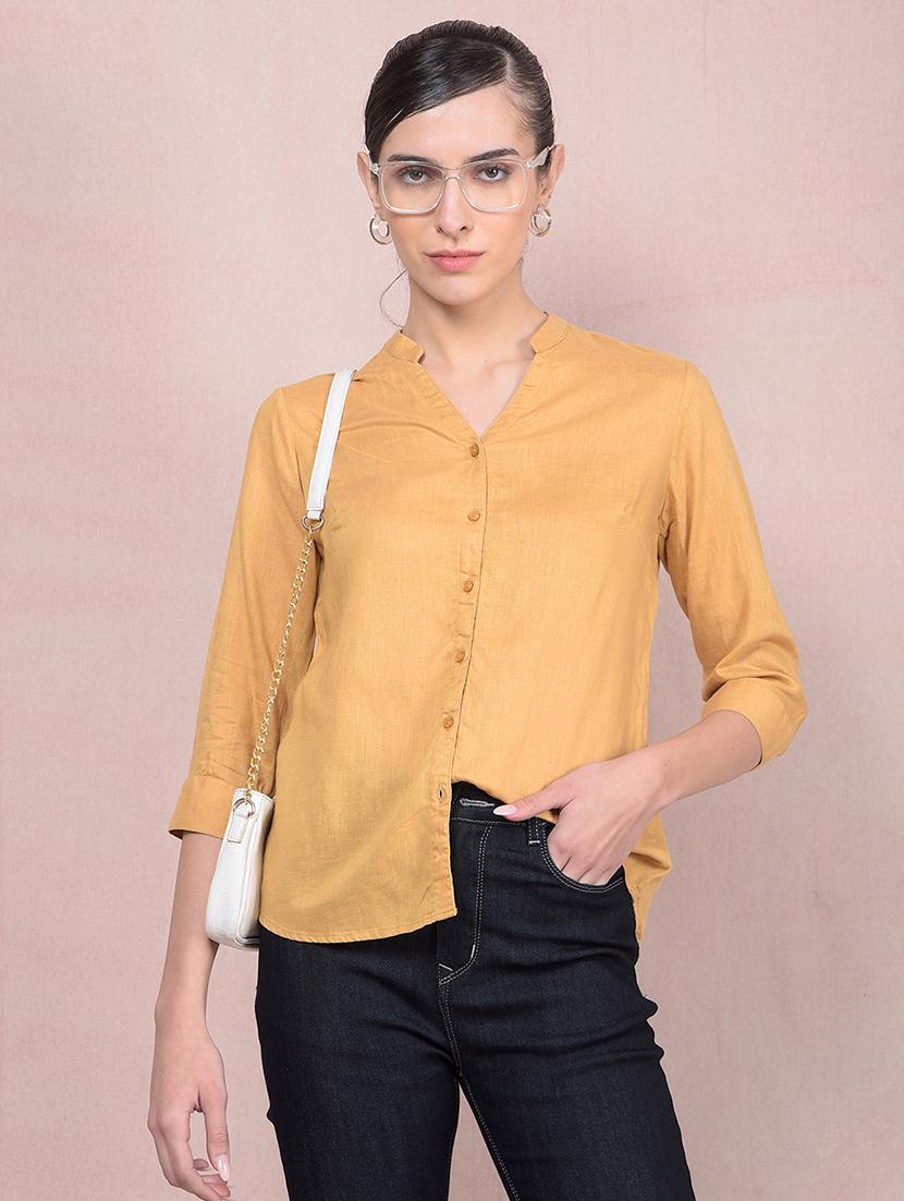 women solid mandarin neck regular shirt - 21854890 - Zoom Image - 0