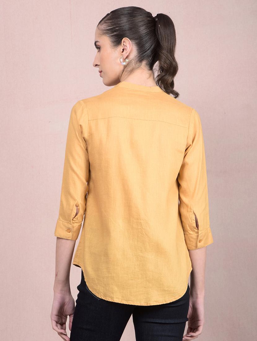 women solid mandarin neck regular shirt - 21854890 - Standard Image - 3