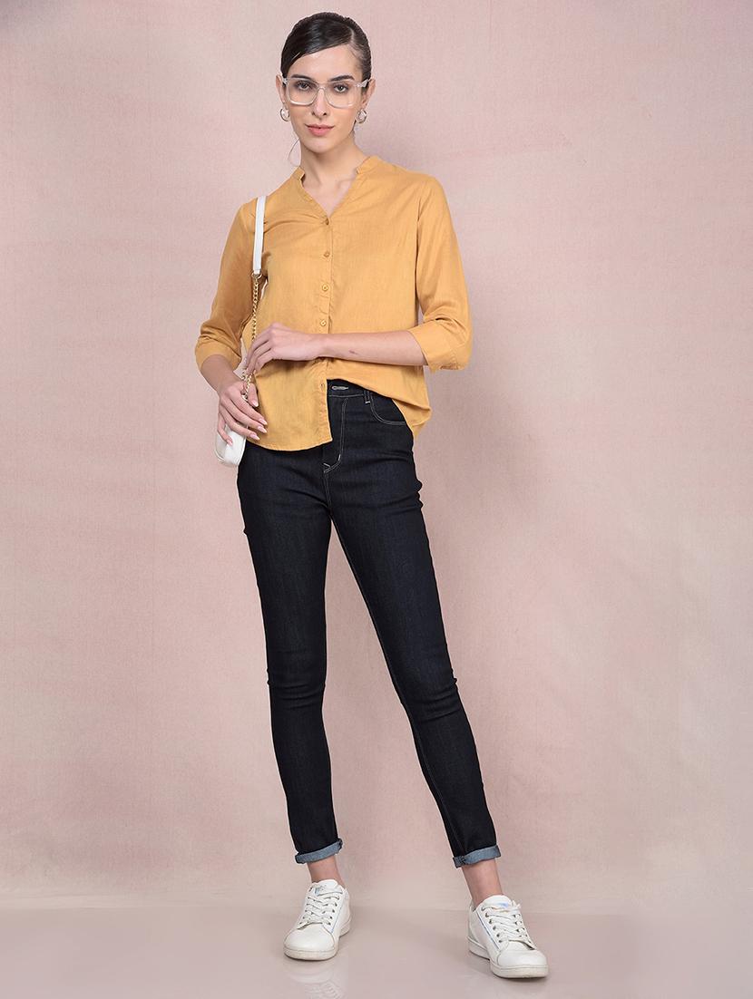 women solid mandarin neck regular shirt - 21854890 - Standard Image - 5