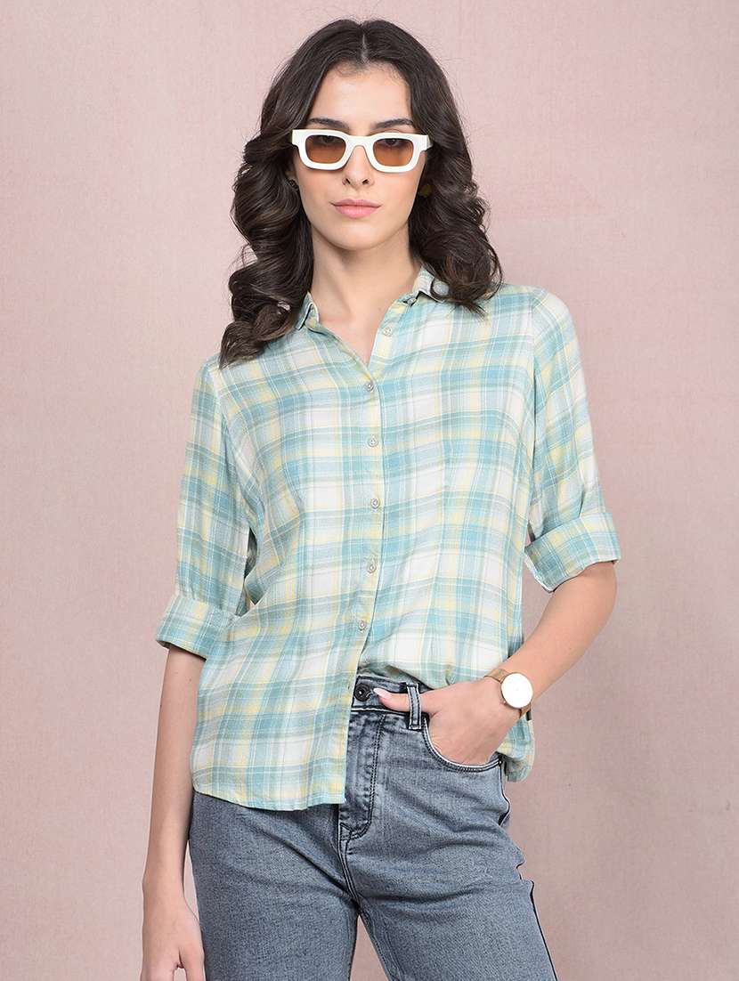 women checkered collared regular shirt