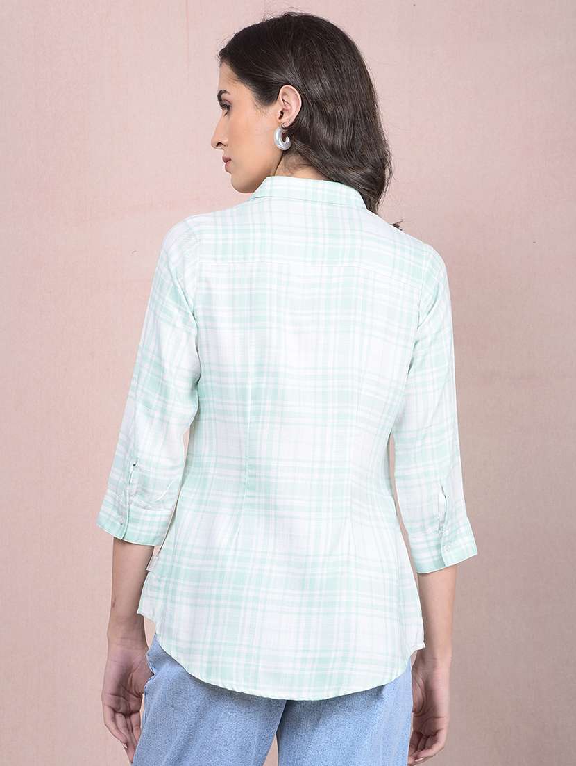 women checkered mandarin neck regular shirt - 21854894 -  Standard Image - 3