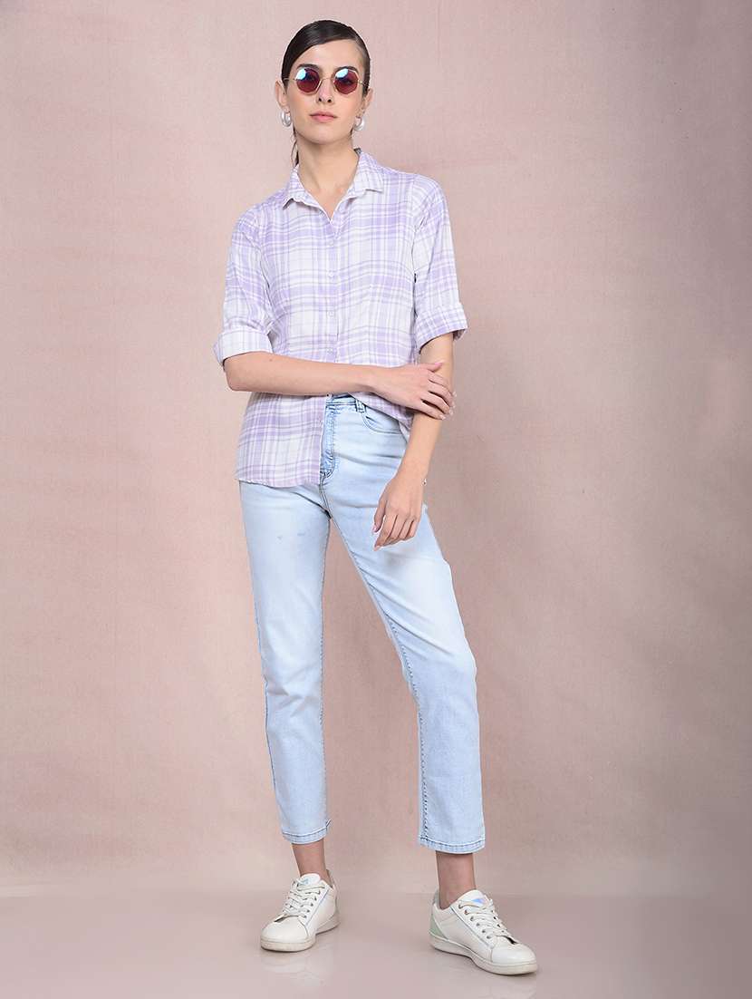 women checkered mandarin neck regular shirt - 21854895 - Standard Image - 5