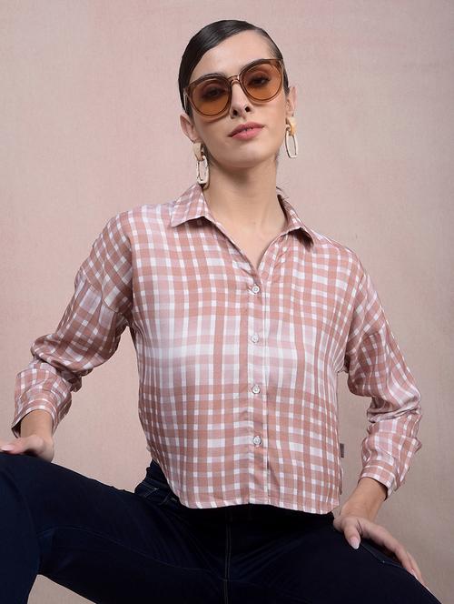 women printed long sleeves crop shirt - 21854897 - Standard Image - 0