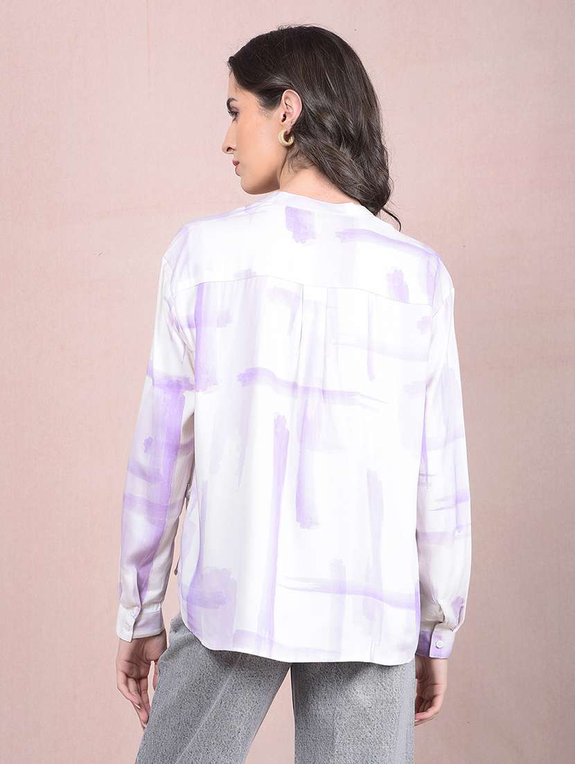 women printed roll-up sleeves high low shirt - 21854898 -  Standard Image - 3