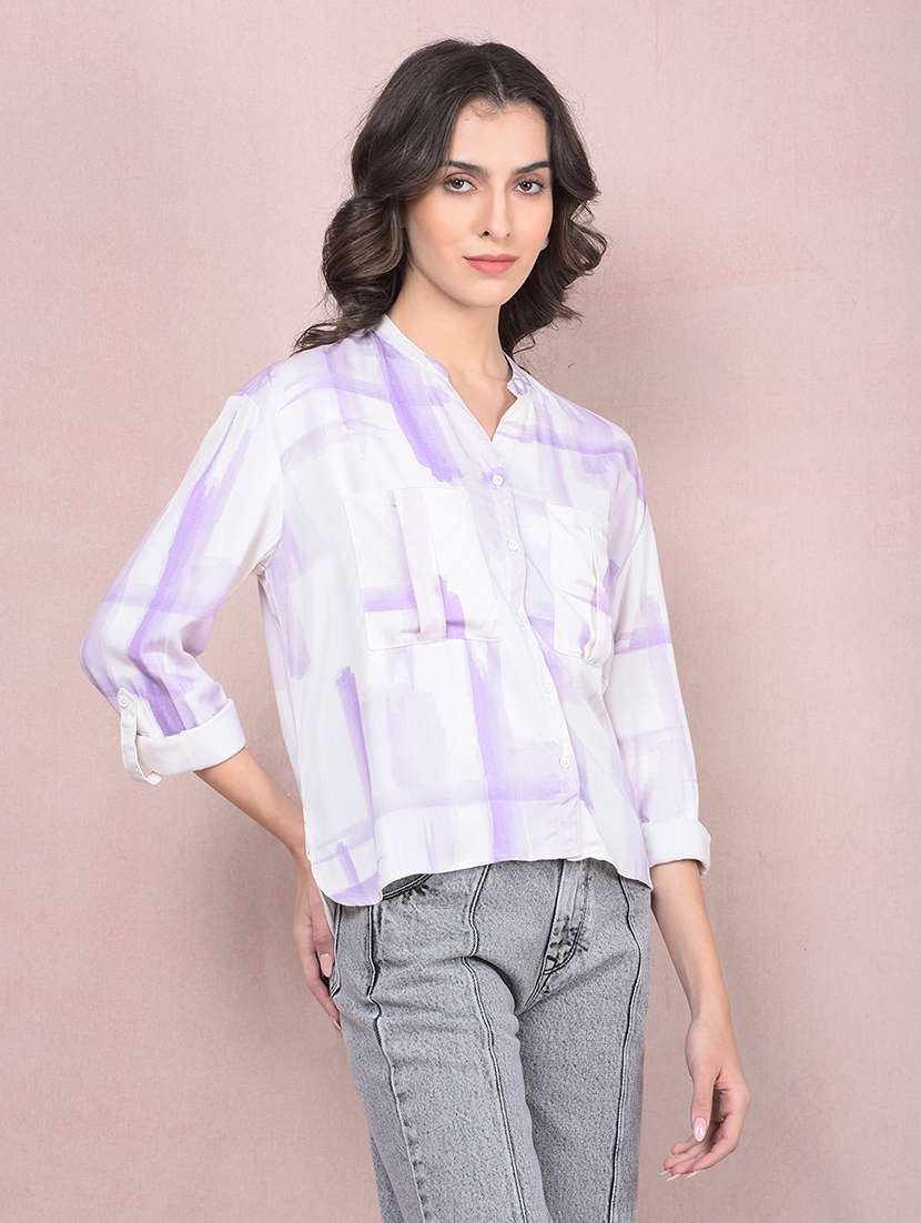 women printed roll-up sleeves high low shirt - 21854898 -  Standard Image - 5