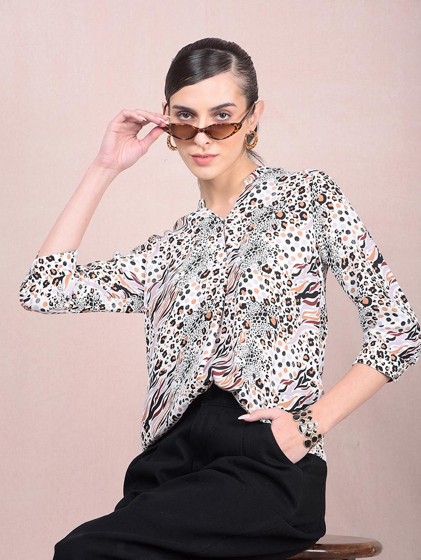 women animal printed mandarin neck regular shirt - 21854902 -  Zoom Image - 0