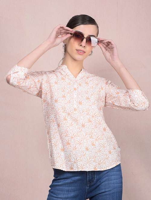 women printed mandarin neck regular top - 21854907 -  Standard Image - 0