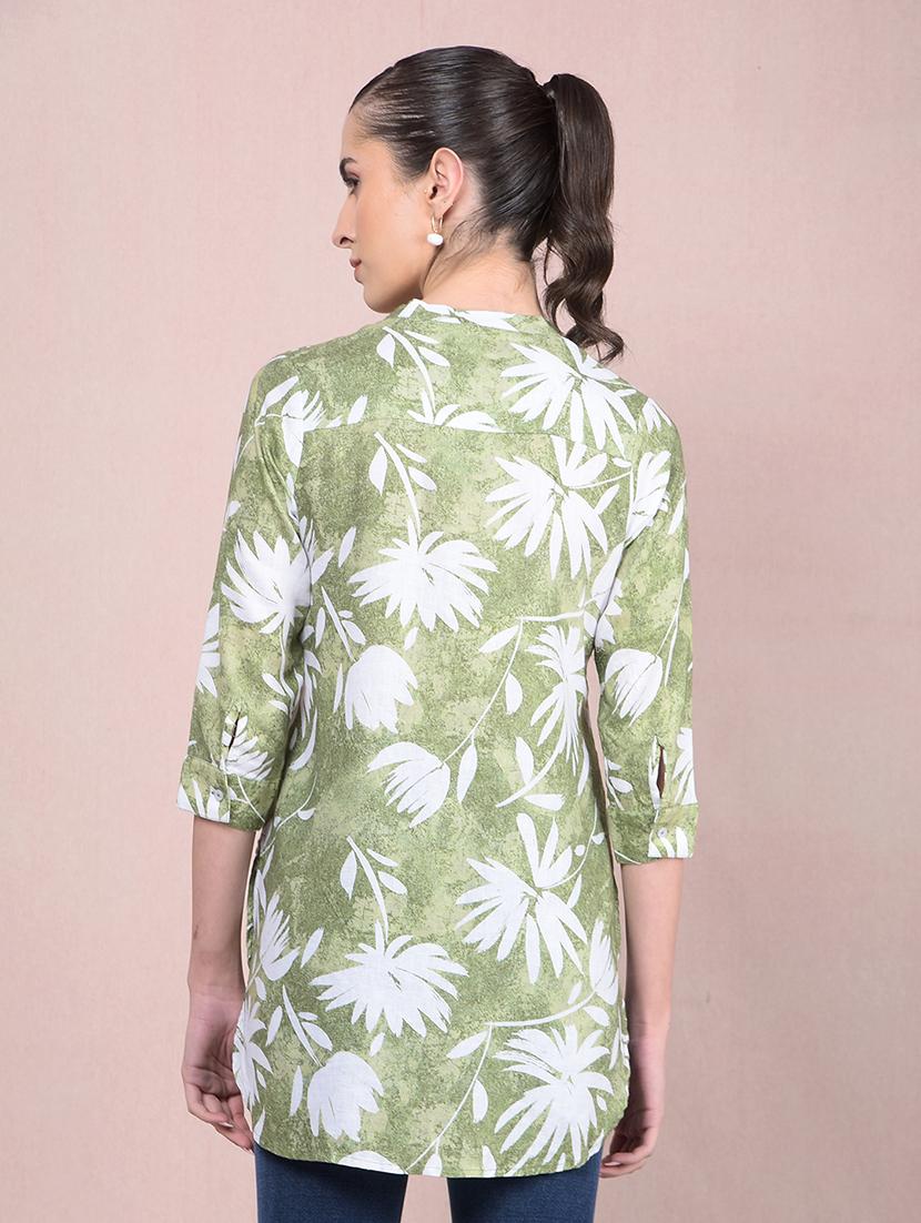 women printed mandarin neck high low kurti - 21854912 - Standard Image - 3