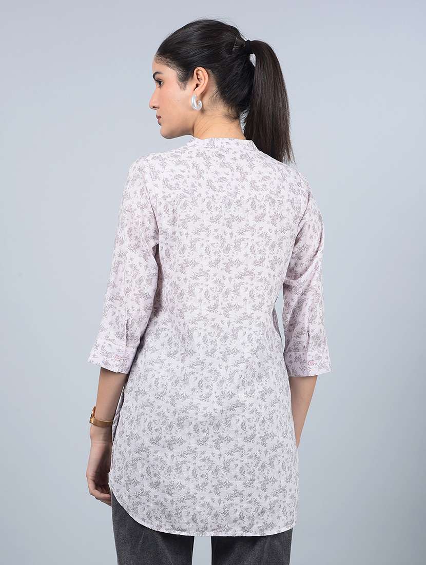women printed mandarin neck high low kurti - 21854914 - Standard Image - 3
