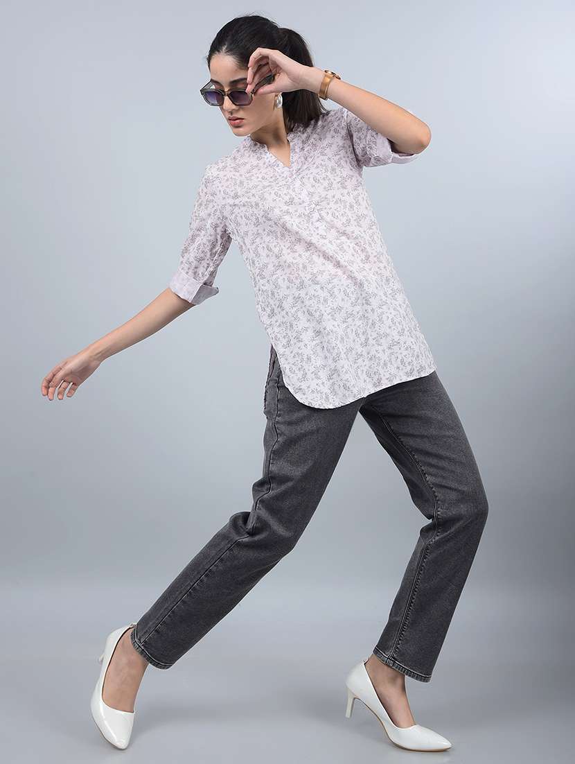 women printed mandarin neck high low kurti - 21854914 - Standard Image - 5