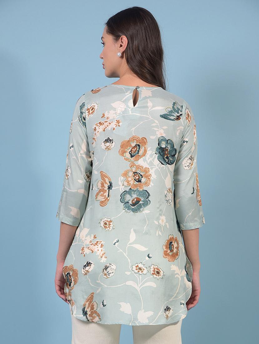 women printed round neck high low kurti - 21854915 - Standard Image - 3