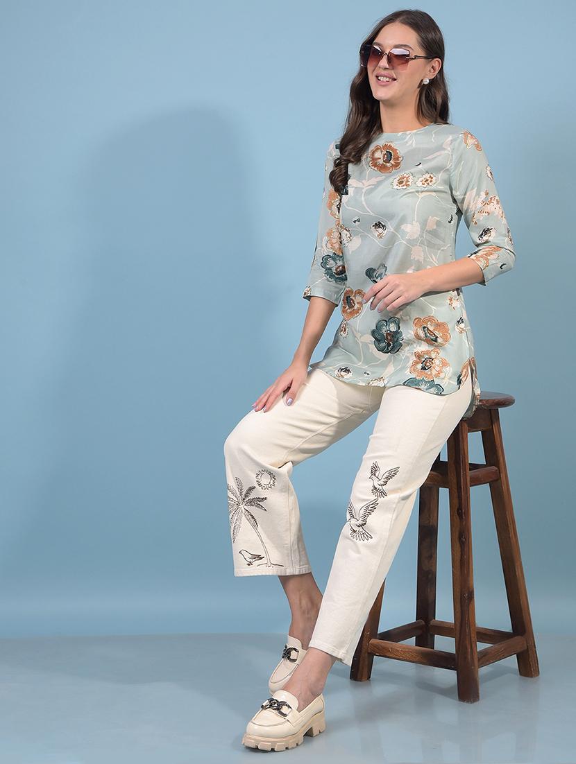 women printed round neck high low kurti - 21854915 - Standard Image - 5
