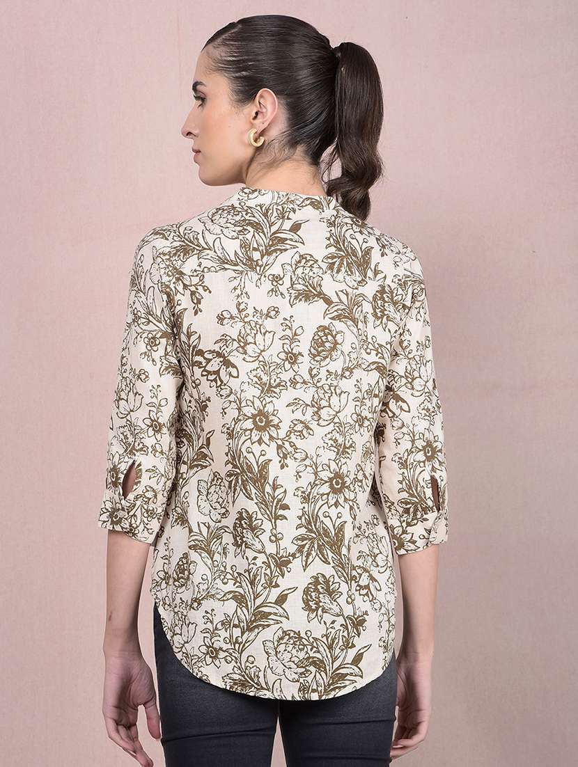 women printed mandarin neck high low top - 21854917 -  Standard Image - 3