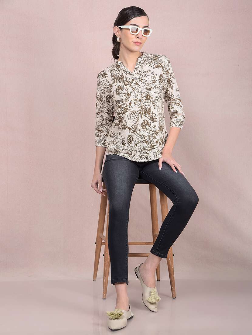 women printed mandarin neck high low top - 21854917 -  Standard Image - 5