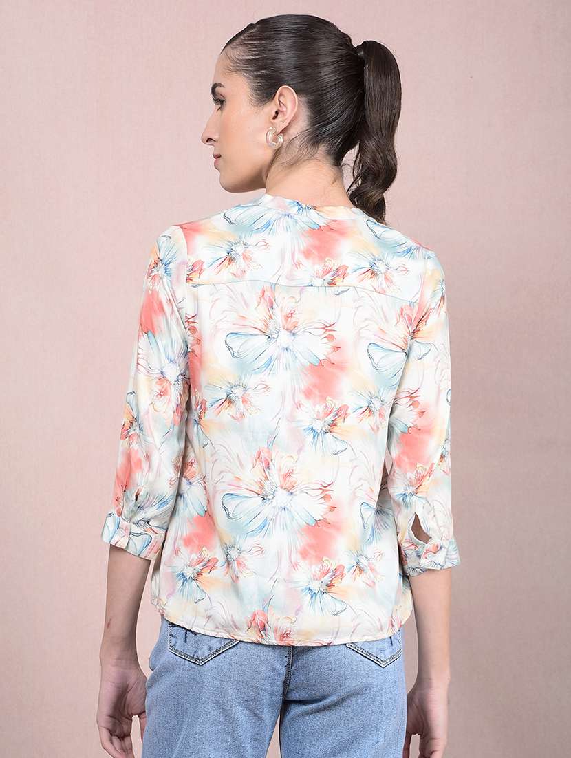 women printed mandarin neck regular top - 21854919 -  Standard Image - 3