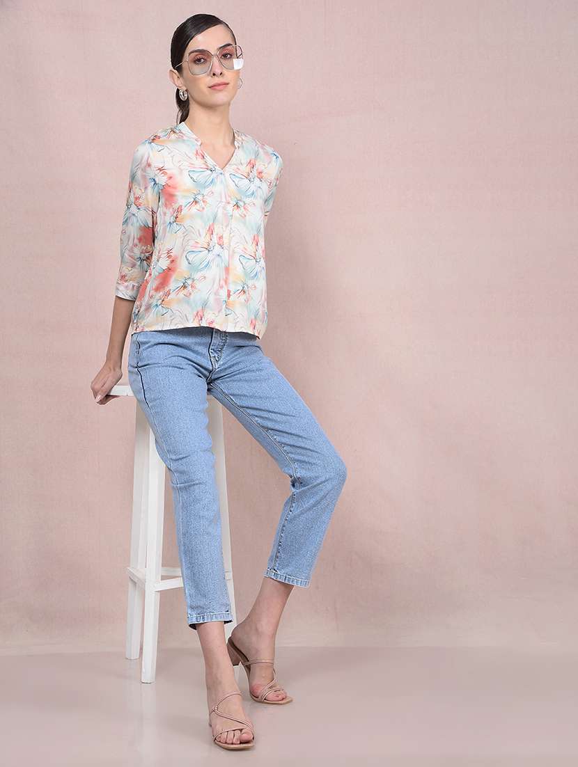 women printed mandarin neck regular top - 21854919 -  Standard Image - 5