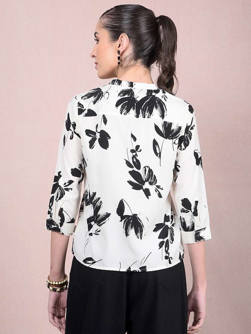 women printed mandarin neck regular top - 21854922 -  Standard Image - 3