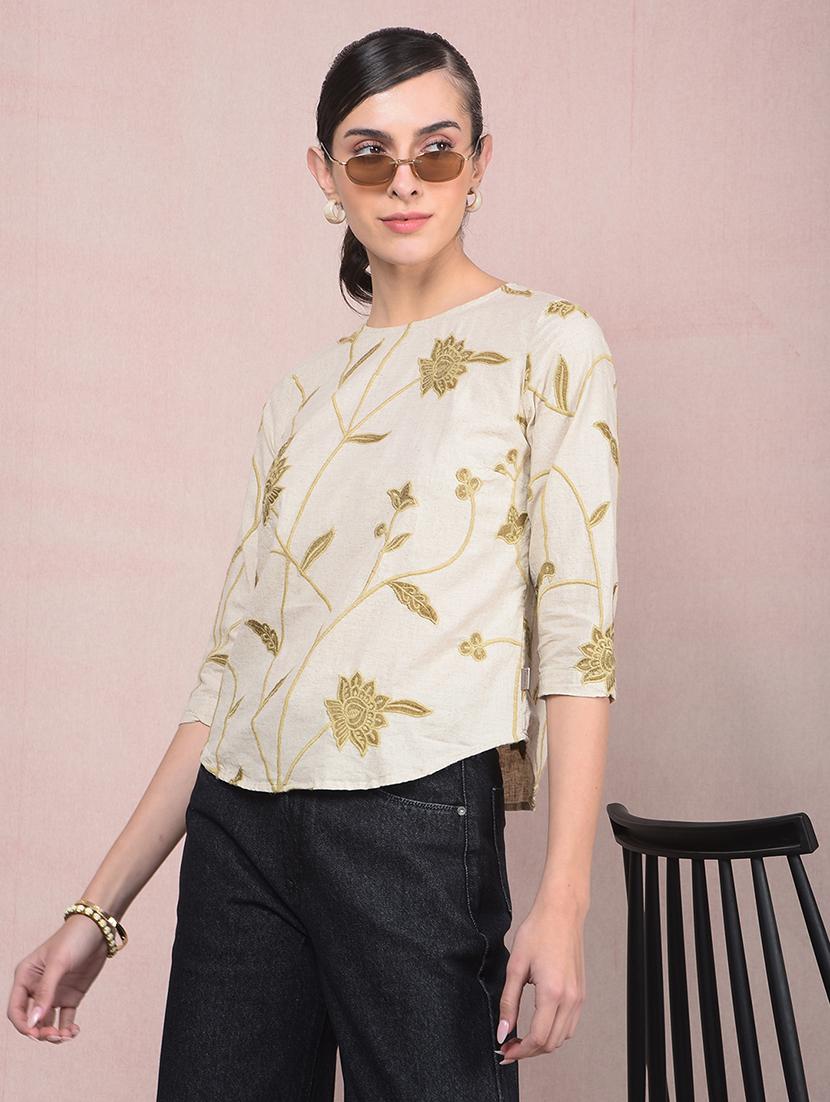 women embroidered three quarter sleeves regular top - 21854923 - Zoom Image - 0