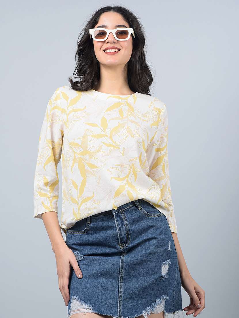 women printed three quarter sleeves regular top