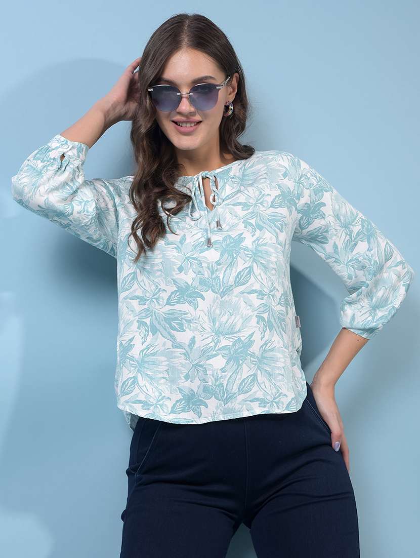women printed three quarter sleeves regular top