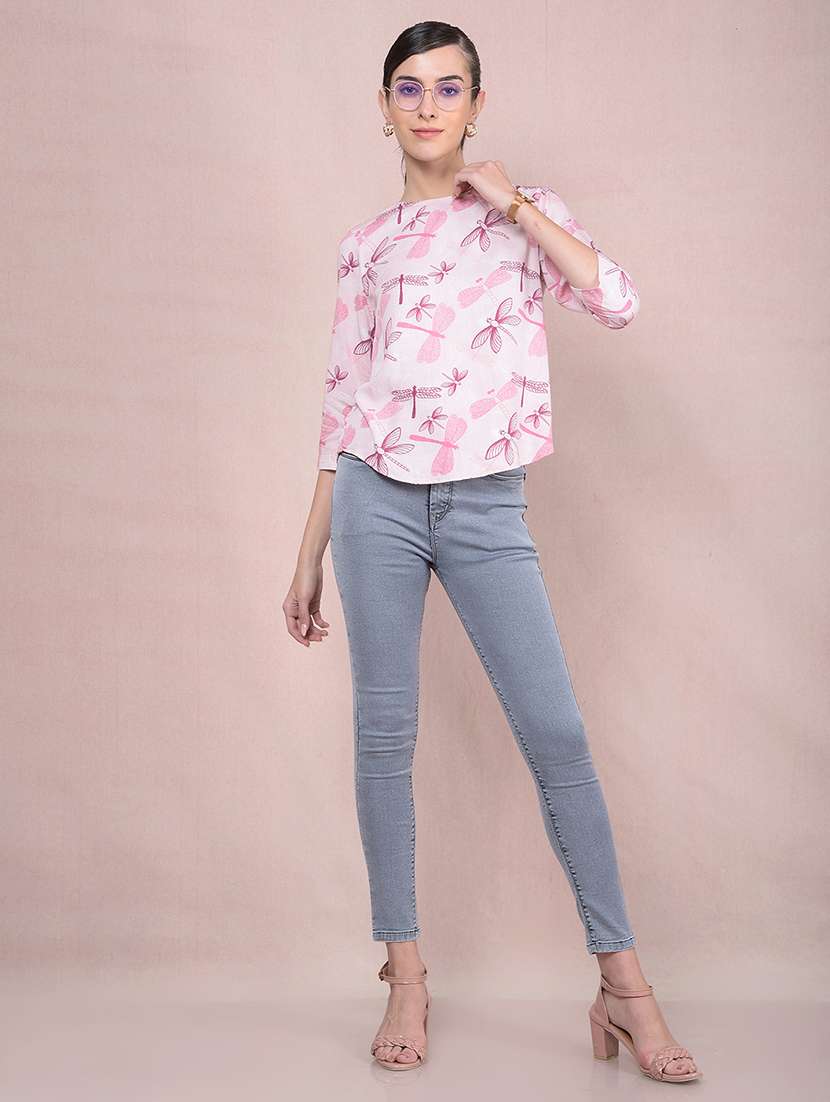 women printed three quarter sleeves regular top - 21854930 - Standard Image - 5