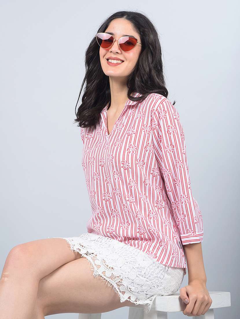 women printed collared regular top