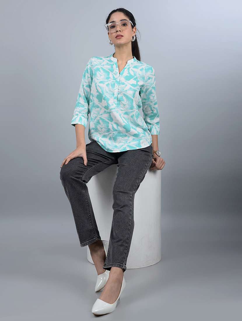 women printed madarin neck high low top - 21854933 -  Standard Image - 5