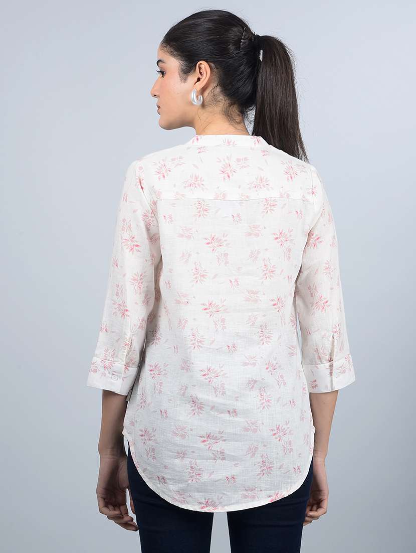 women printed mandarin neck high low top - 21854934 -  Standard Image - 3